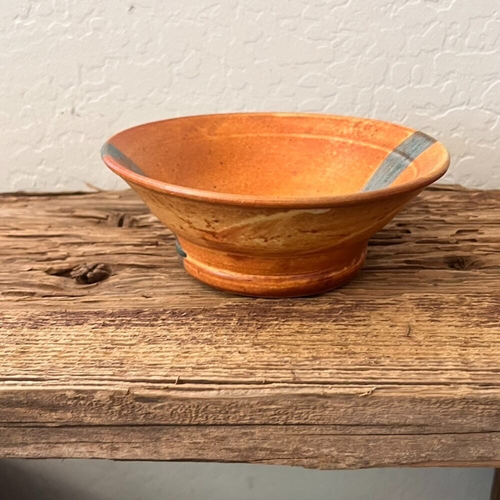 Art Studio Pottery Bowl Warm Tones Single Stripe MCM 6.75" - Picture 8 of 16